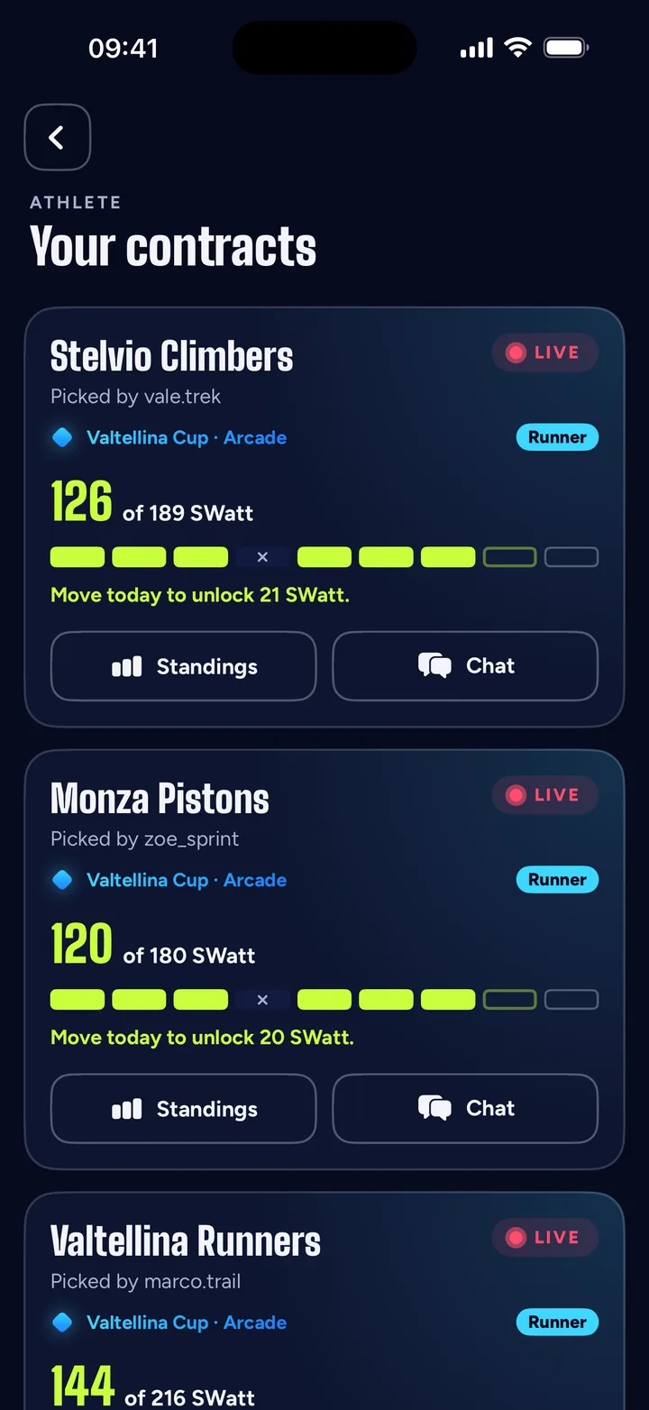 SwattRacing app screen: Managers buy you